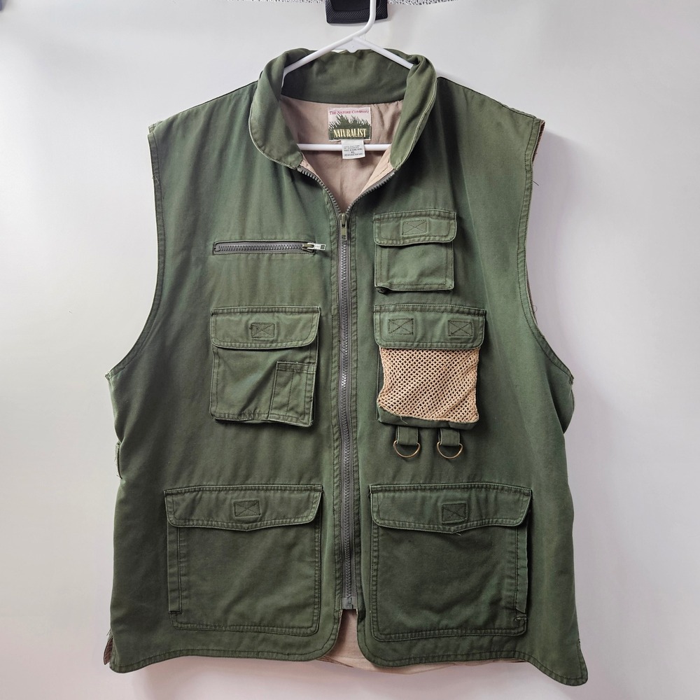 The Nature Company‎ Naturalist Men's Green Cargo Vest Explorer Pockets XL